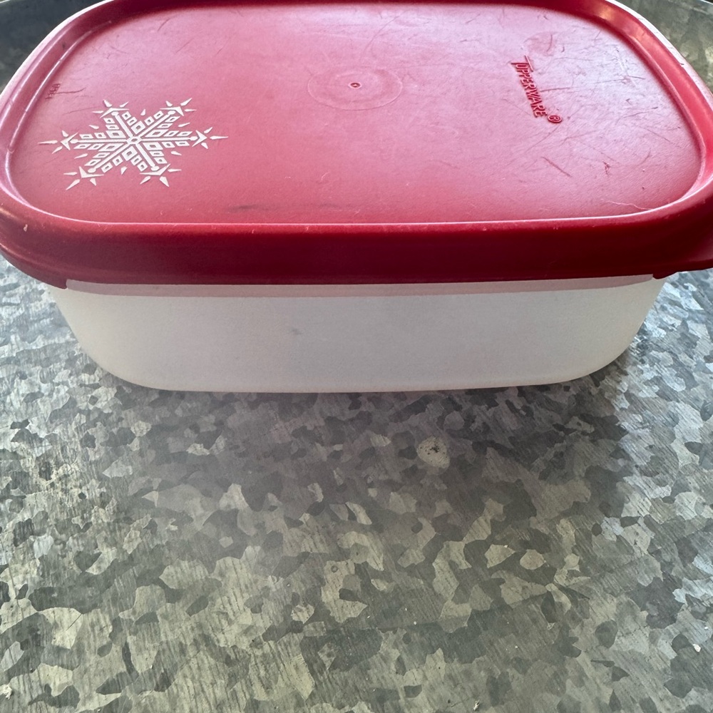 Vintage Tupperware Red and White Food Storage Container